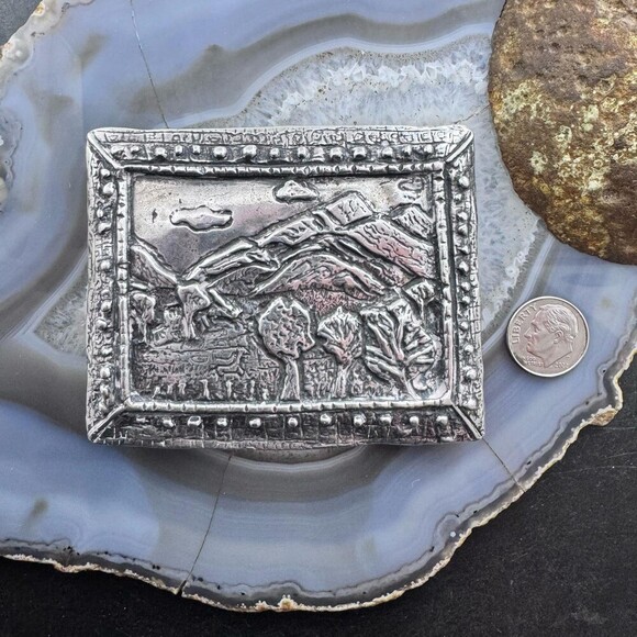 Claire Haye Vintage Silver "Sacred Trust" Rectangle Unisex Heavy Belt Buckle - Picture 7 of 10
